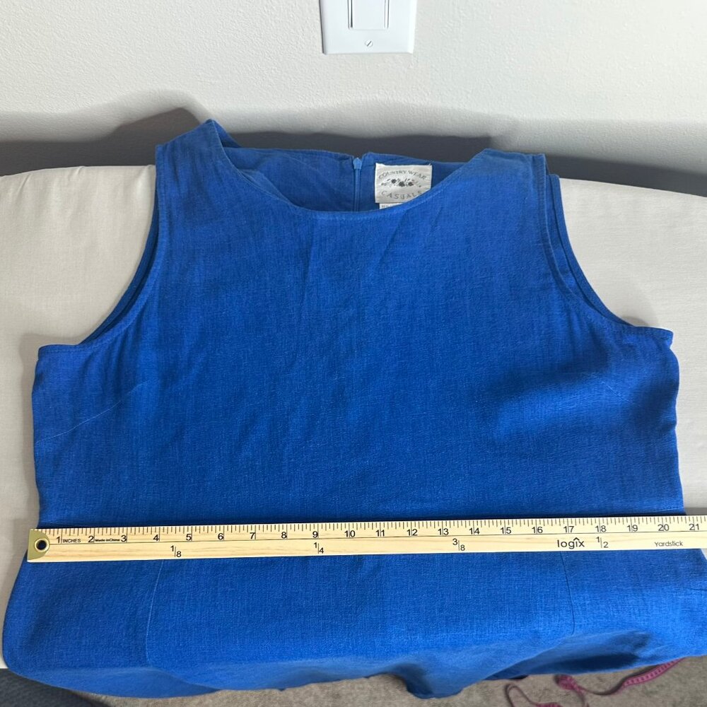 VTG COUNTRY WEAR CASUALS Blue Linen Sleeveless Maxi Embroider Dress Womens Sz L - Picture 10 of 15